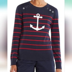 Nautica Women's Voyage Long Sleeve 100% Cotton Striped Crewneck Sweater